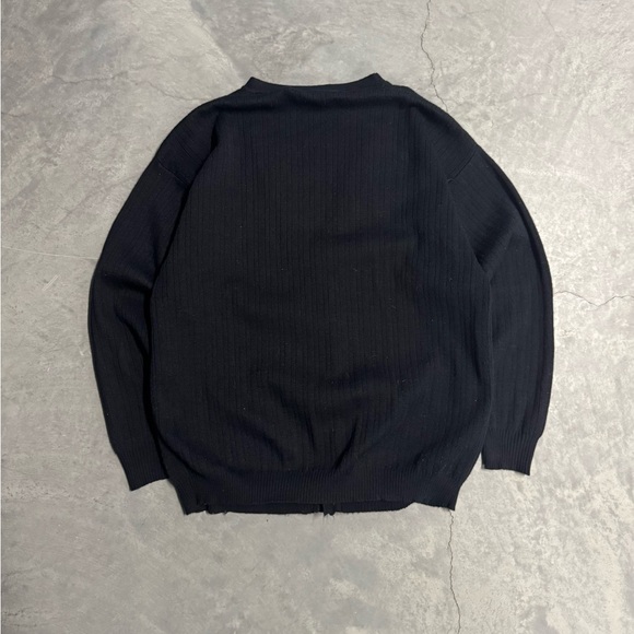 Black Ribbed V-Neck Button Cardigan Sweater - Picture 4 of 6